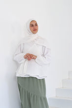 Load image into Gallery viewer, Serene Croisé Blouse in White/ Green Linen