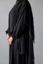 Load image into Gallery viewer, The Black Chiffon Cape With Golden Ribbons