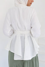 Load image into Gallery viewer, Serene Croisé Blouse in White/ Green Linen