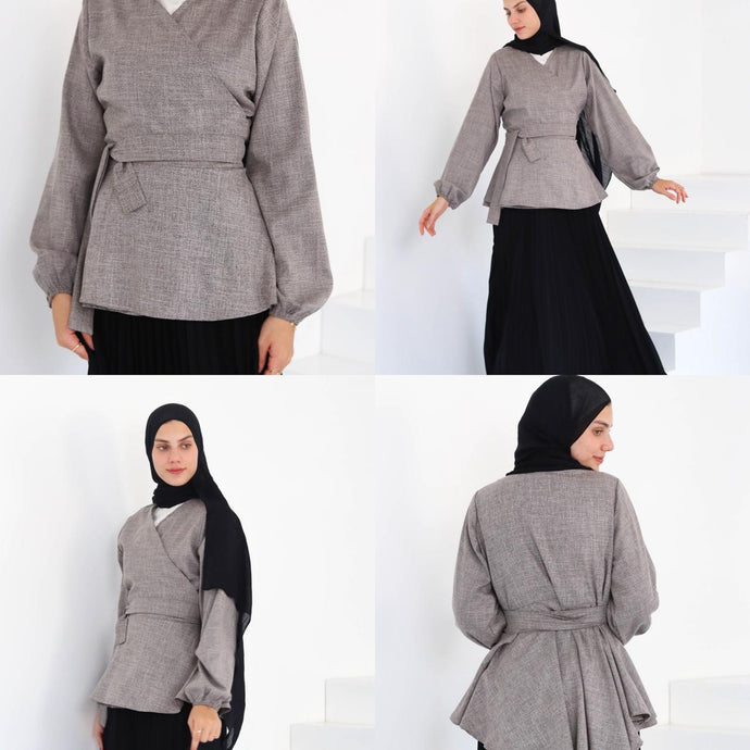 Serene Croisé Blouse in Grey Linen